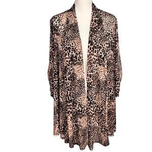 Ali Miles Animal Print Sheer Cardigan Size 1X Open Front Jacket Lightweight NWT